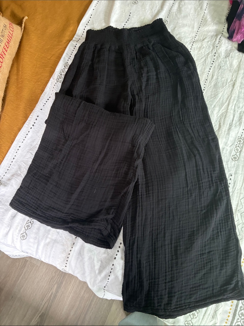 Michael Stars Black Wide-Leg Gauze Joggers